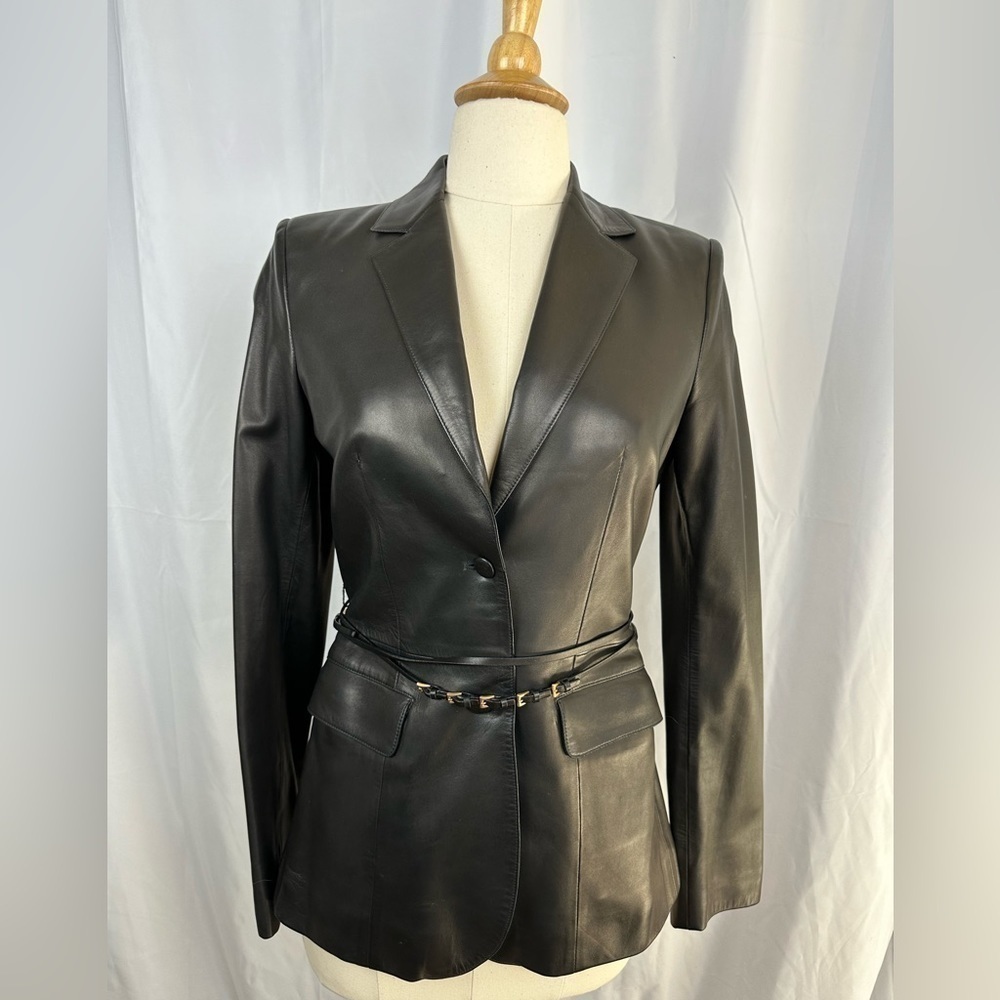 Brand New Prada Black Leather Blazer/Jacket with Detachable Leather Belt - Picture 10 of 11